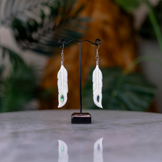 Bone Feather with Paua Earrings