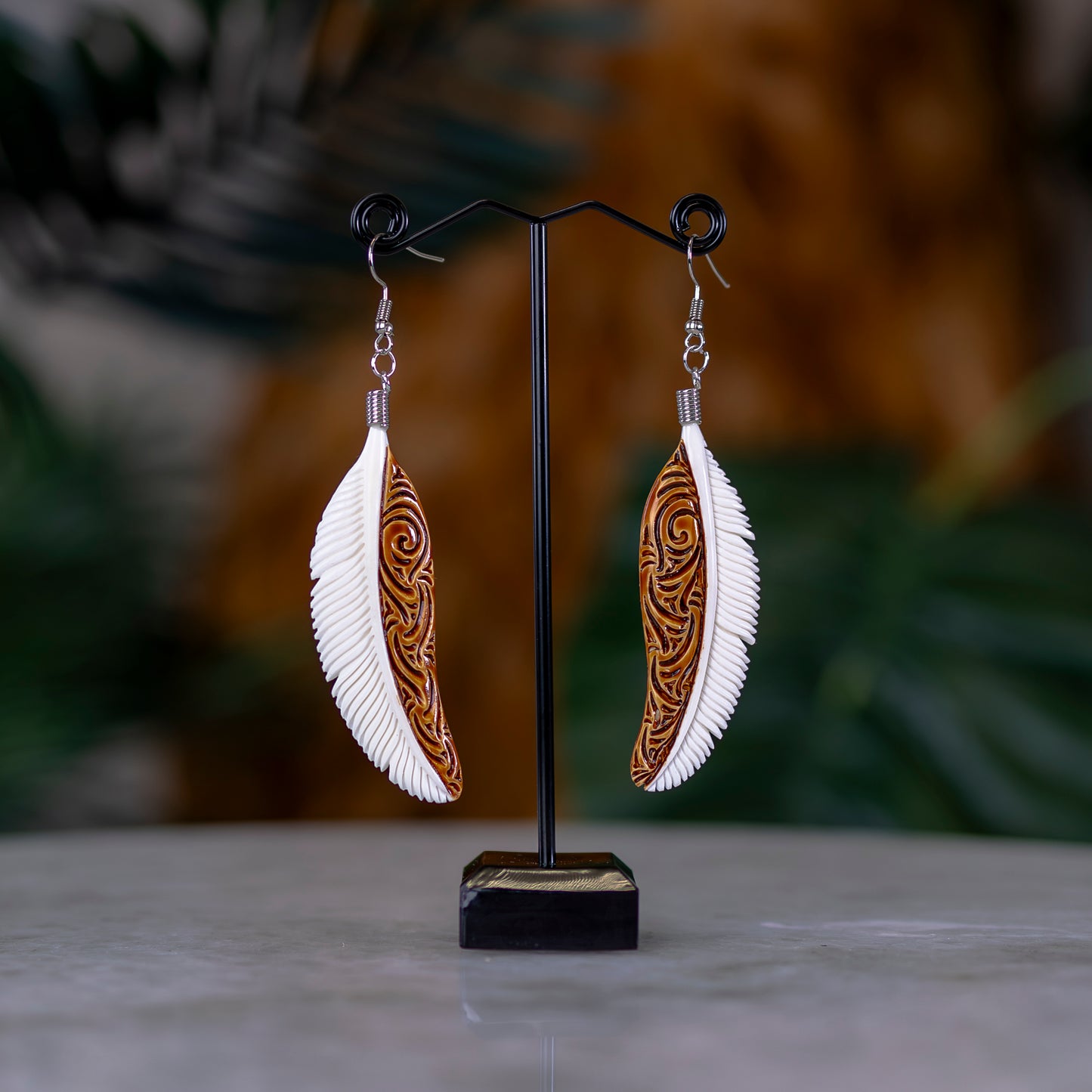 Bone Feather Earrings Brown