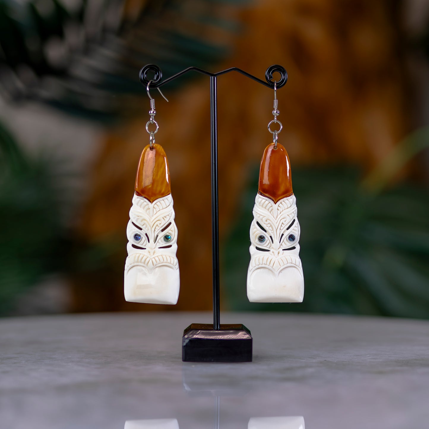 Bone Toki Earrings with Tiki Face