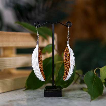 Bone Feather Earrings Brown