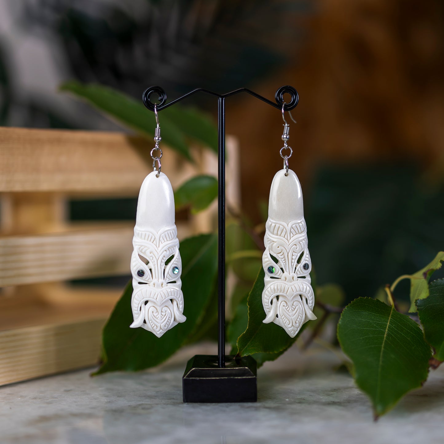 Bone Toki Earrings with Tiki