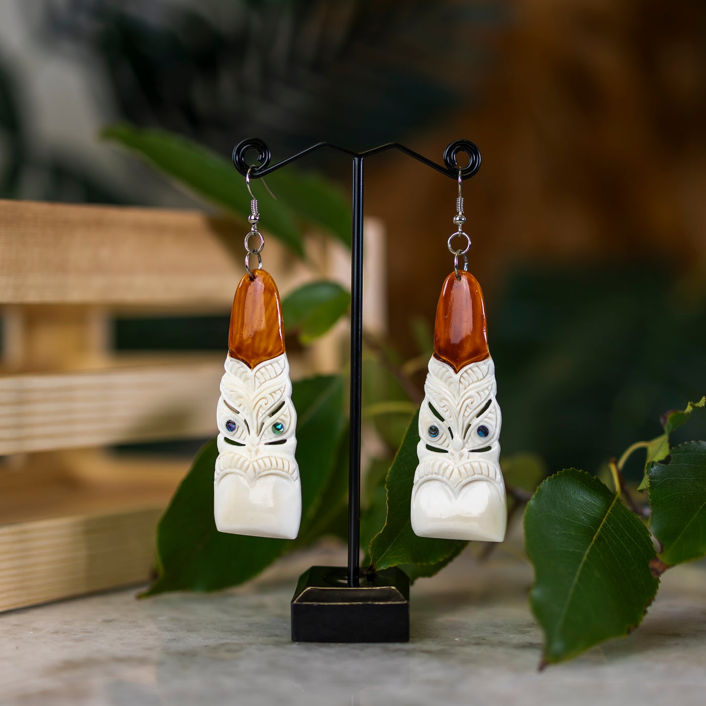 Bone Toki Earrings with Tiki Face