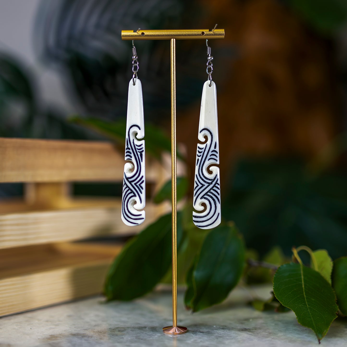 Engraved Koru Drop Earrings