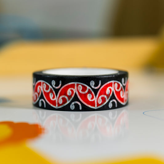 Wave-Like Māori Pattern: Red Washi Tape