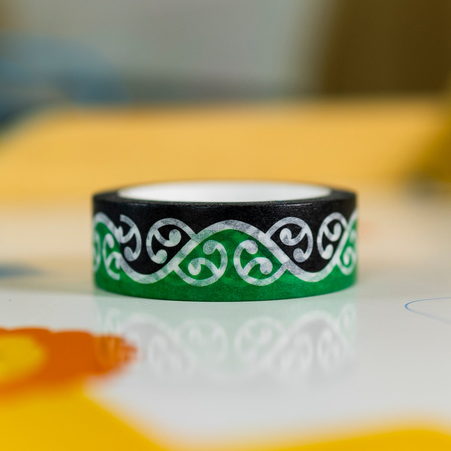 Flowing Māori Pattern: Green Washi Tape