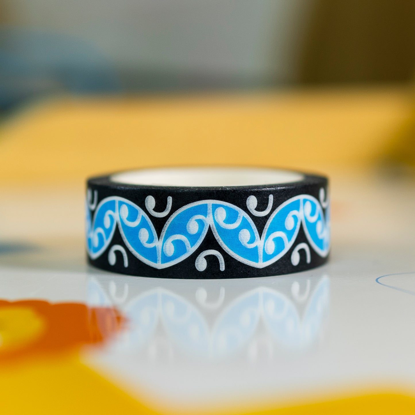 Wave-like Māori Pattern: Blue Washi Tape