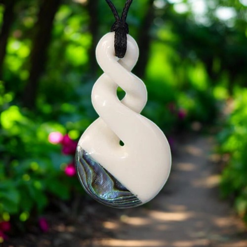 Bone Double Twist Pendant with Paua Inlay