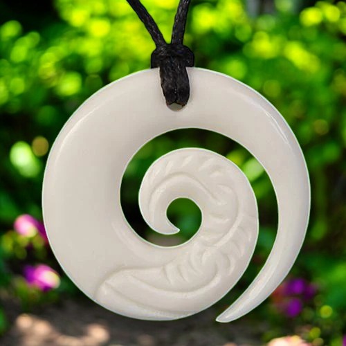 Bone Etched Open Koru Pendant