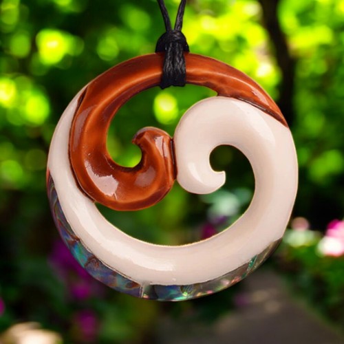 Bone Double Koru Stained Pendant