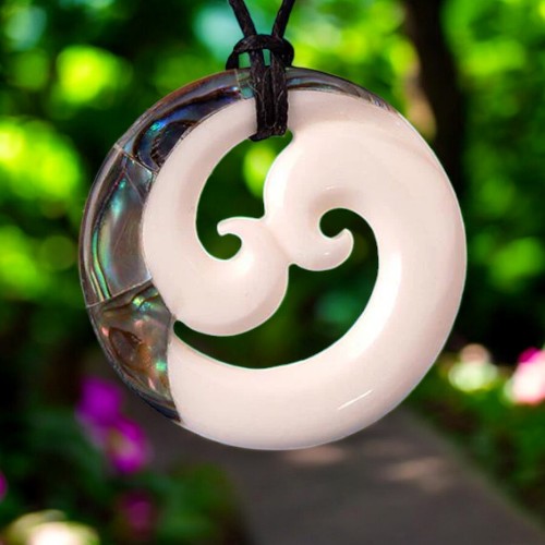 Bone Double Koru Pendant