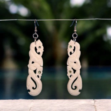 Double Manaia Bone Earrings with Hook