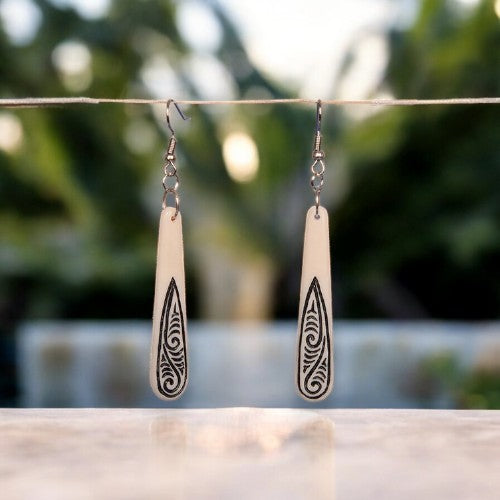 Bone Drop Earrings with Black Stain