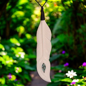 Bone Feather Pendant with Pāua