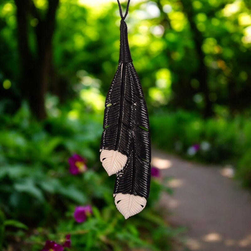 Black Double Huia Feather Pendant