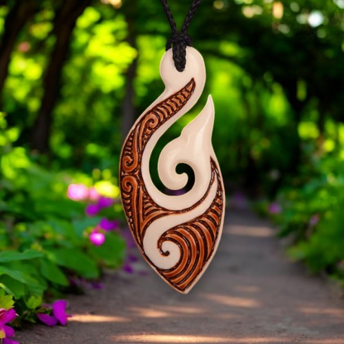 Stained Bone Carved Pendant with Tail