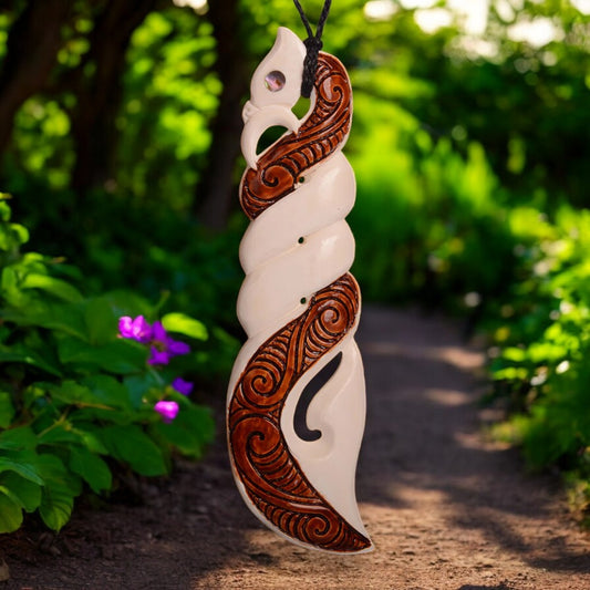 XL Bone Manaia with Stain Pendant