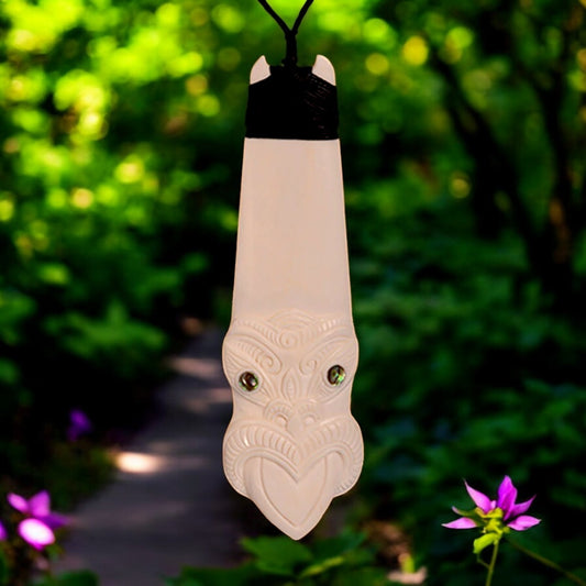 XL Bone Toki with Tiki Face Pendant