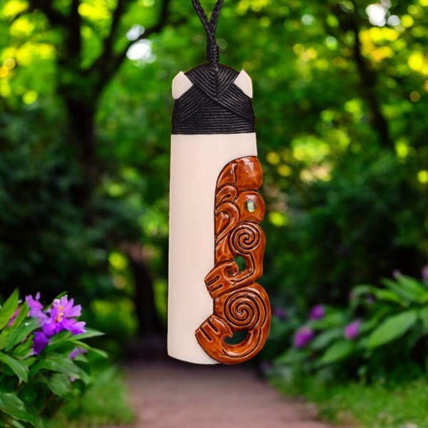 Bone Toki Pendant with Half Tiki Pendant