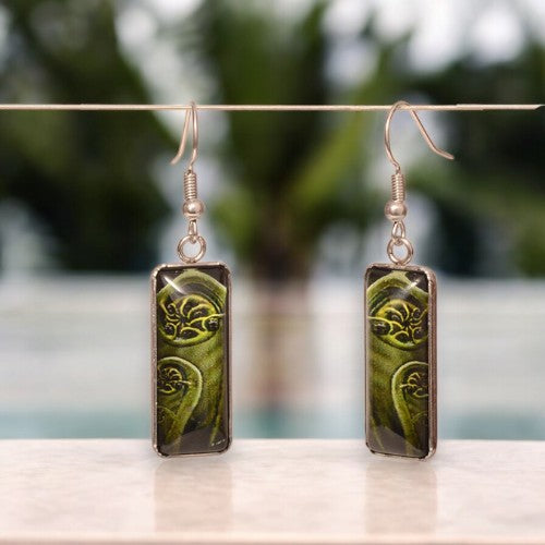 Green Koru Resin Rectangle Drop Earrings