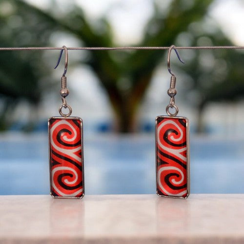 Red Kowhaiwhai Resin Earrings