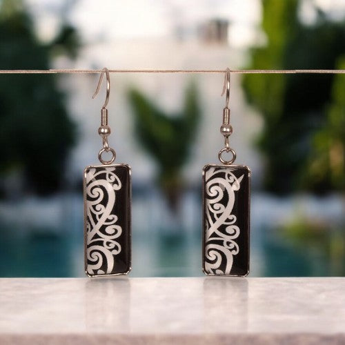 Black Kowhaiwhai Resin Earrings