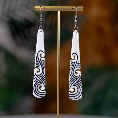 Engraved_Koru_Drop_Earrings_2 - XMT Creations