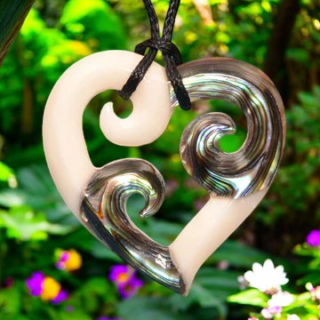 Bone Triple Koru Heart Pendant