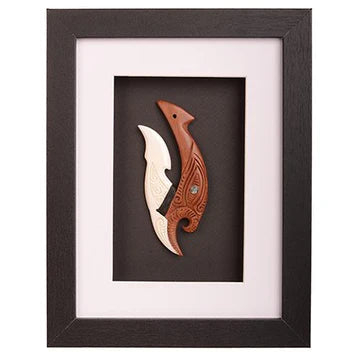 Hand Carved Wood and Bone Hook: Framed Edition