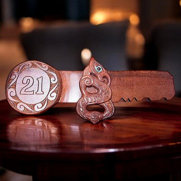 Wooden 21st Key with Manaia